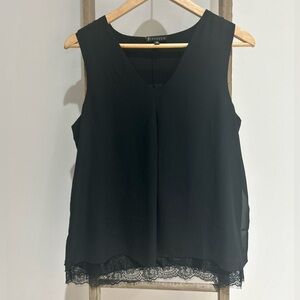 Bobeau Lace Layer Sleeveless Blouse Black Flowy V-Neck Size S NWT